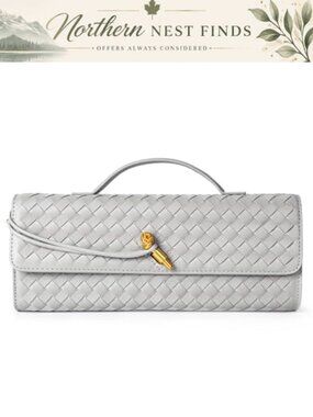 Woven Leather Suede Evening Clutch Crossbody Bag